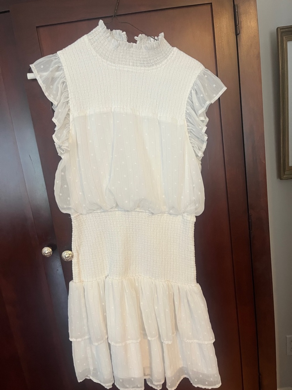 Aqua White Swiss Dot Smocked Mini Dress